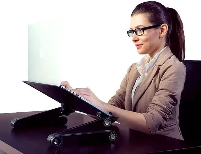 Alt view image 4 of 7 - WorkEZ Executive Adjustable Ergonomic Laptop Cooling Stand Lap Desk for Bed Couch with 2 Fans & 3 USB Ports folding aluminum desktop riser tray height tilt angle portable macbook cooler cooling Black