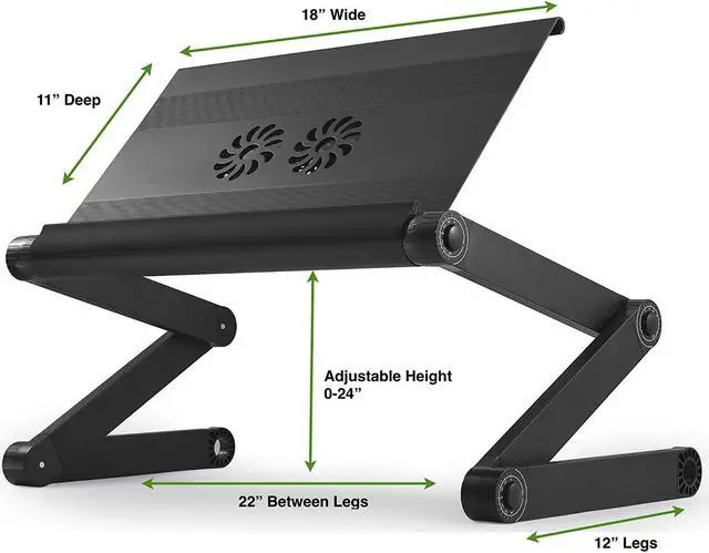 Alt view image 6 of 7 - WorkEZ Executive Adjustable Ergonomic Laptop Cooling Stand Lap Desk for Bed Couch with 2 Fans & 3 USB Ports folding aluminum desktop riser tray height tilt angle portable macbook cooler cooling Black