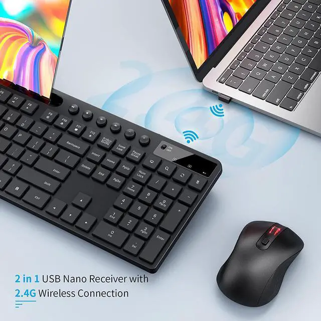Alt view image 5 of 7 - Wireless Keyboard and Mouse Combo, MARVO 2.4G Ergonomic Wireless Computer Keyboard with Phone Tablet Holder, Silent Mouse with 6 Button, Compatible with MacBook, Windows (Black)