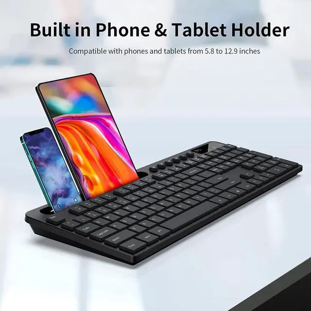 Alt view image 3 of 7 - Wireless Keyboard and Mouse Combo, MARVO 2.4G Ergonomic Wireless Computer Keyboard with Phone Tablet Holder, Silent Mouse with 6 Button, Compatible with MacBook, Windows (Black)