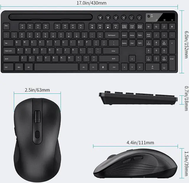 Alt view image 4 of 7 - Wireless Keyboard and Mouse Combo, MARVO 2.4G Ergonomic Wireless Computer Keyboard with Phone Tablet Holder, Silent Mouse with 6 Button, Compatible with MacBook, Windows (Black)
