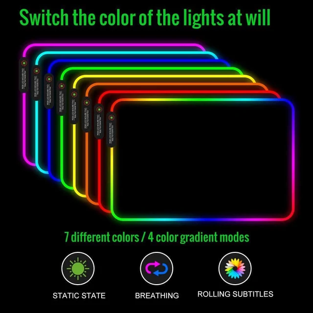 Alt view image 4 of 7 - RGB Gaming Mouse Pad with 11 RGB Light up Modes,LED Gaming Pad,Non-Slip Rubber Based Computer Mice mat Medium Size(13.7 x 10.3)