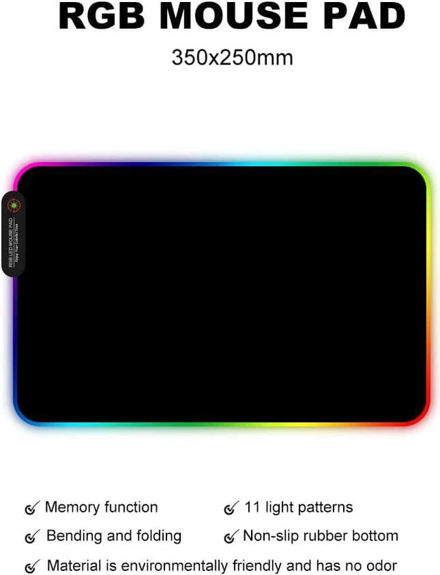 Alt view image 2 of 7 - RGB Gaming Mouse Pad with 11 RGB Light up Modes,LED Gaming Pad,Non-Slip Rubber Based Computer Mice mat Medium Size(13.7 x 10.3)