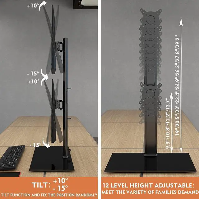 Alt view image 5 of 6 - Dual Monitor Stand - Vertical Stack Screen Free-Standing Monitor Riser Fits Two 13 to 34 Inch Screen with Swivel Tilt Height Adjustable Holds One (1) Screen Up to 44Lbs