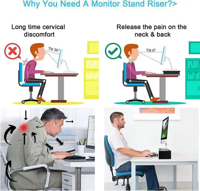 Alt view image 6 of 7 - Marbrasse Monitor Stand Riser, 16.5 Inch 2 Tier Computer Printer Shelf Stand for Laptop Computer Screen Storage, Desktop Stand with Phone Holder and Cable Management Black