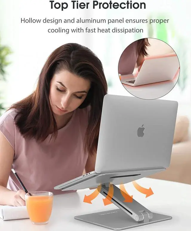 Alt view image 6 of 7 - AboveTEK Laptop Stand, Adjustable Portable Computer Riser, Ergonomic Aluminum Notebook Desktop Holder for Desk, Compatible with MacBook Pro, Air, HP, Fits Up to 17 Inch Laptops, Silver