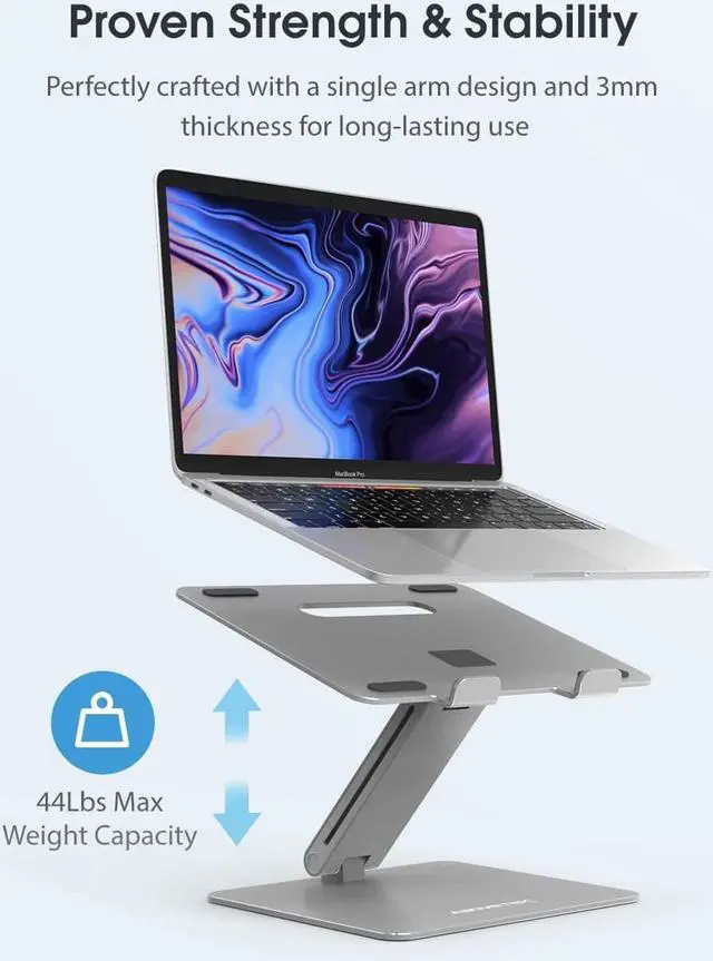Alt view image 2 of 7 - AboveTEK Laptop Stand, Adjustable Portable Computer Riser, Ergonomic Aluminum Notebook Desktop Holder for Desk, Compatible with MacBook Pro, Air, HP, Fits Up to 17 Inch Laptops, Silver