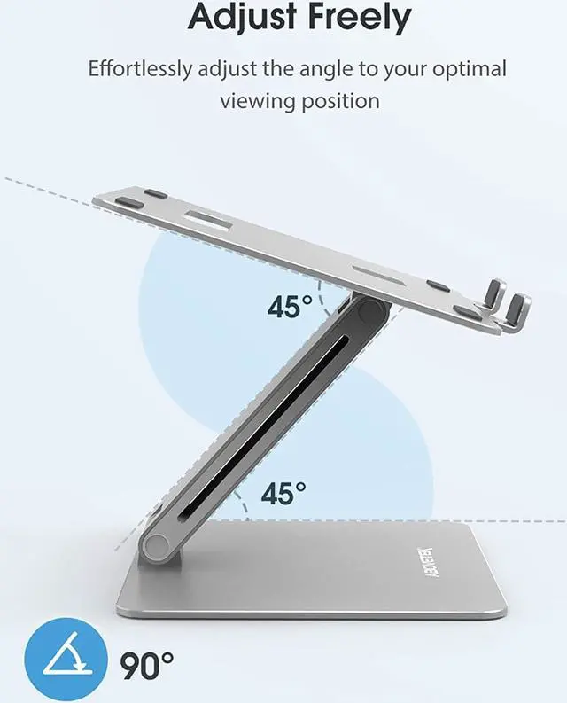 Alt view image 3 of 7 - AboveTEK Laptop Stand, Adjustable Portable Computer Riser, Ergonomic Aluminum Notebook Desktop Holder for Desk, Compatible with MacBook Pro, Air, HP, Fits Up to 17 Inch Laptops, Silver