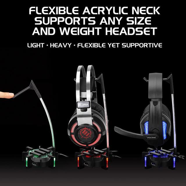 Alt view image 2 of 6 - ENHANCE Gaming Headphone Stand Headset Holder with 4 Port USB Hub, Customizable LED Lighting, Flexible Acrylic Neck - Universal Hanger with Weighted Base for Wired or Wireless Headsets - PS4, Xbox, PC