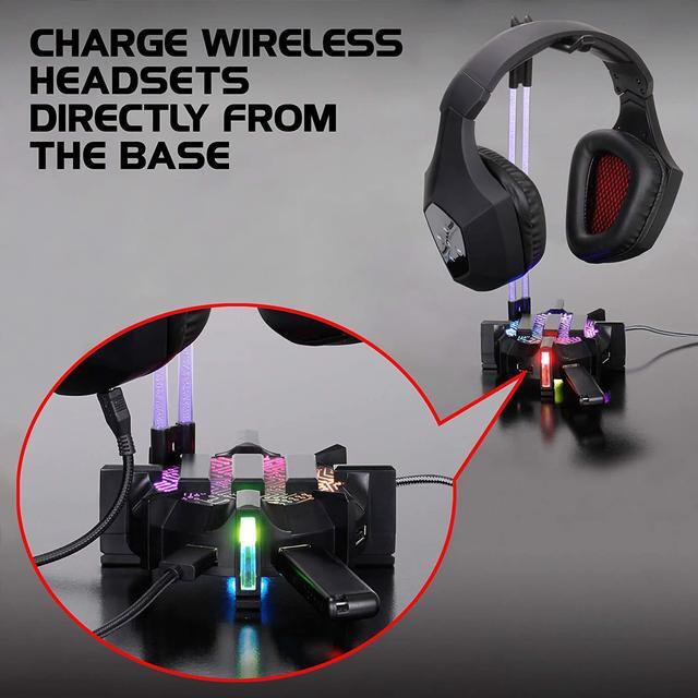 Alt view image 6 of 6 - ENHANCE Gaming Headphone Stand Headset Holder with 4 Port USB Hub, Customizable LED Lighting, Flexible Acrylic Neck - Universal Hanger with Weighted Base for Wired or Wireless Headsets - PS4, Xbox, PC