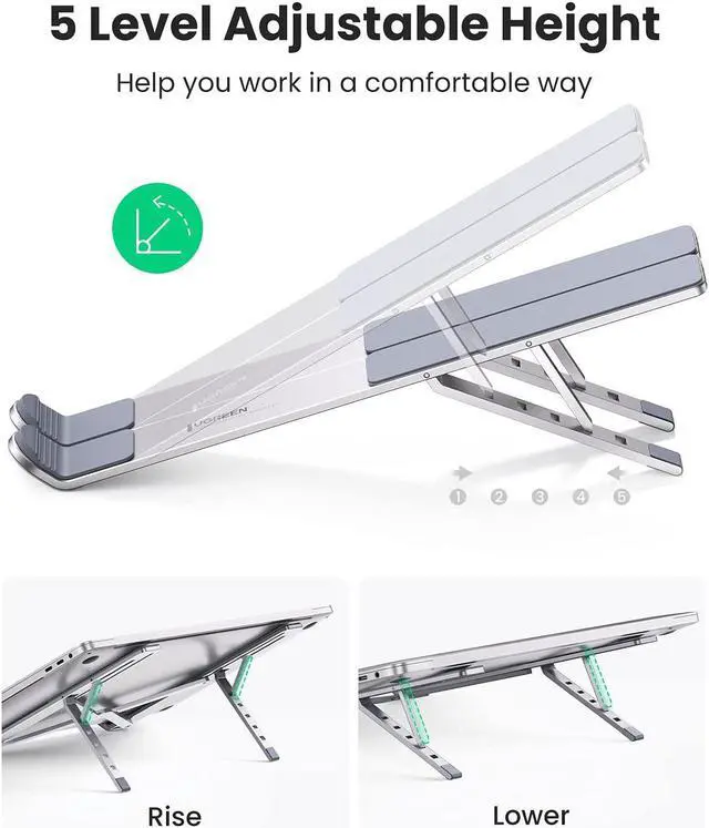 Alt view image 4 of 7 - UGREEN Laptop Stand for Desk Adjustable Portable Laptop Riser Computer Aluminum Foldable Notebook Stand Holder Compatible with MacBook Pro Air, HP, Lenovo, Dell up to 17.3 Inch