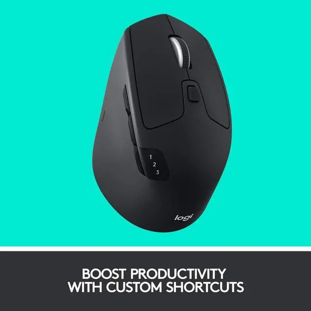 Alt view image 3 of 7 - Logi tech M720 Triathlon Multi-Device Wireless Mouse, Bluetooth, USB Unifying Receiver, 1000 DPI, 8 Buttons, 2-Year Battery, Compatible with Laptop, PC, Mac, iPadOS - Black