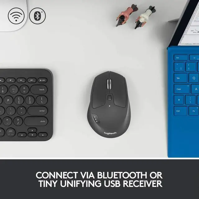 Alt view image 4 of 7 - Logi tech M720 Triathlon Multi-Device Wireless Mouse, Bluetooth, USB Unifying Receiver, 1000 DPI, 8 Buttons, 2-Year Battery, Compatible with Laptop, PC, Mac, iPadOS - Black