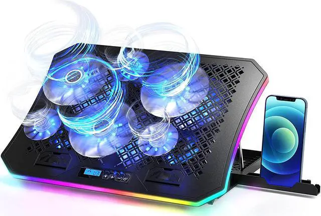 Main image of 2022 Upgrade Laptop Cooling Pad RGB Lights Laptop Cooler 6 Fans for 15.6-17.3 Inch Laptops 7 Height Stands 10 Modes Light 2 USB Ports Desk or Lap Use (A8 Blue)