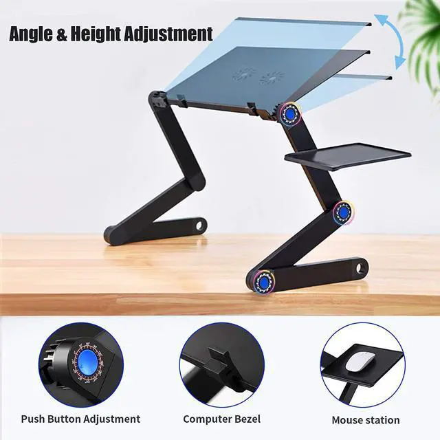 Alt view image 2 of 7 - Laptop Stand Portable Desk Adjustable Laptop Stand Workstation Notebook Stand Reading Holder Notebook Stand with USB Cooling Pad & Mouse Tray for Bed and Sofa