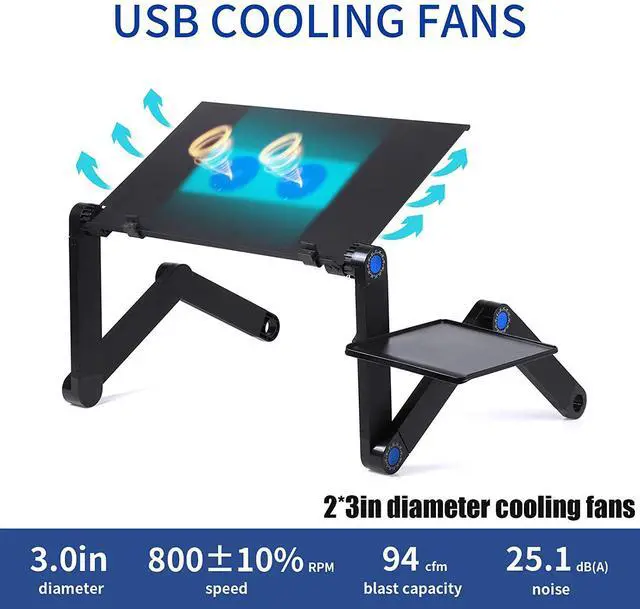 Alt view image 3 of 7 - Laptop Stand Portable Desk Adjustable Laptop Stand Workstation Notebook Stand Reading Holder Notebook Stand with USB Cooling Pad & Mouse Tray for Bed and Sofa