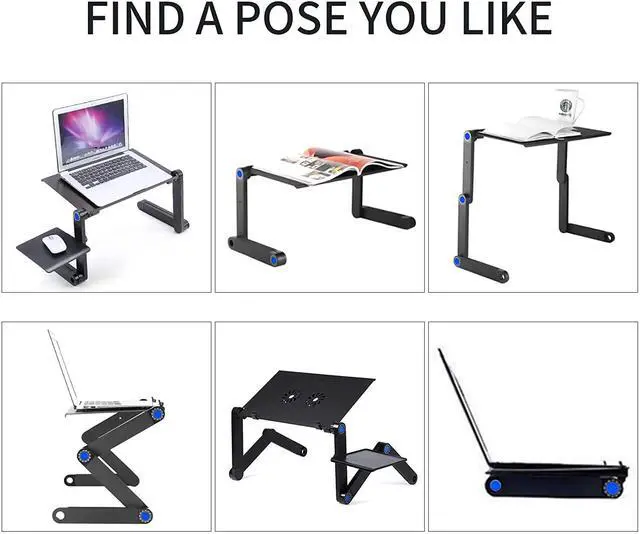 Alt view image 5 of 7 - Laptop Stand Portable Desk Adjustable Laptop Stand Workstation Notebook Stand Reading Holder Notebook Stand with USB Cooling Pad & Mouse Tray for Bed and Sofa