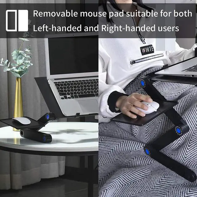 Alt view image 4 of 7 - Laptop Stand Portable Desk Adjustable Laptop Stand Workstation Notebook Stand Reading Holder Notebook Stand with USB Cooling Pad & Mouse Tray for Bed and Sofa