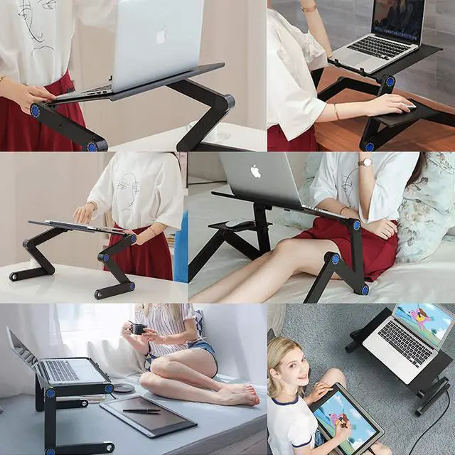 Alt view image 6 of 7 - Laptop Stand Portable Desk Adjustable Laptop Stand Workstation Notebook Stand Reading Holder Notebook Stand with USB Cooling Pad & Mouse Tray for Bed and Sofa