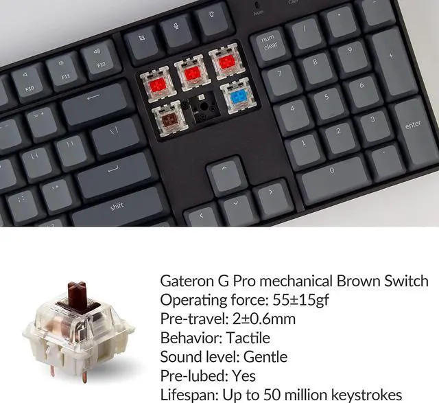 Alt view image 2 of 7 - Keychron K10 Full Size Layout RGB Backlit Hot-Swappable Mechanical Gaming Keyboard for Mac Windows, Multitasking 104-Key Bluetooth Wireless/USB Wired Computer Keyboard with Gateron G Pro Brown Switch