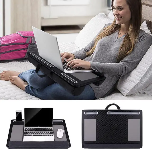 Alt view image 5 of 6 - Extra Large Lap Laptop Desk- Home Office Portable LapDesk with Mouse Pad & Wrist Rest for Notebook/MacBook/Tablet Sofa Bed Working Writing Drawing (Carbon Black Fit Up to 17-inch Laptops)