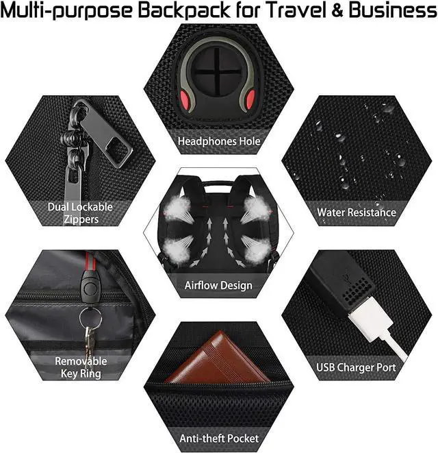 Alt view image 4 of 7 - 18.4 inch Travel Backpack Men Women, 55L Extra Large Laptop Backpack RFID Anti Theft TSA Friendly Flight Approved Backpacks, Water Resistant College School Heavy Duty With USB Charging Port
