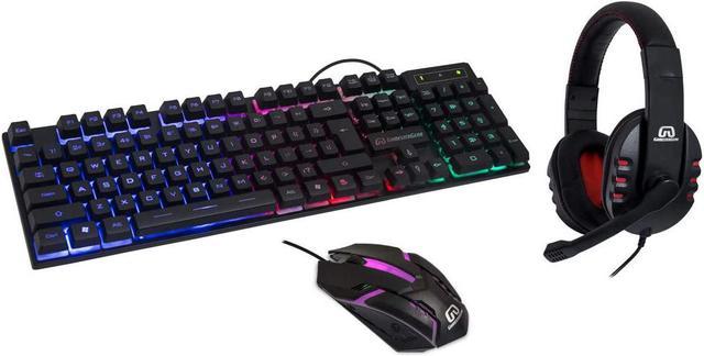 RGB PC Gaming Accessories Combo Kit - USB Spill Proof Keyboard Wired Gaming  Mouse 3 Button Optical Mouse - Stereo Gaming Headset Dual 3.5mm Jack