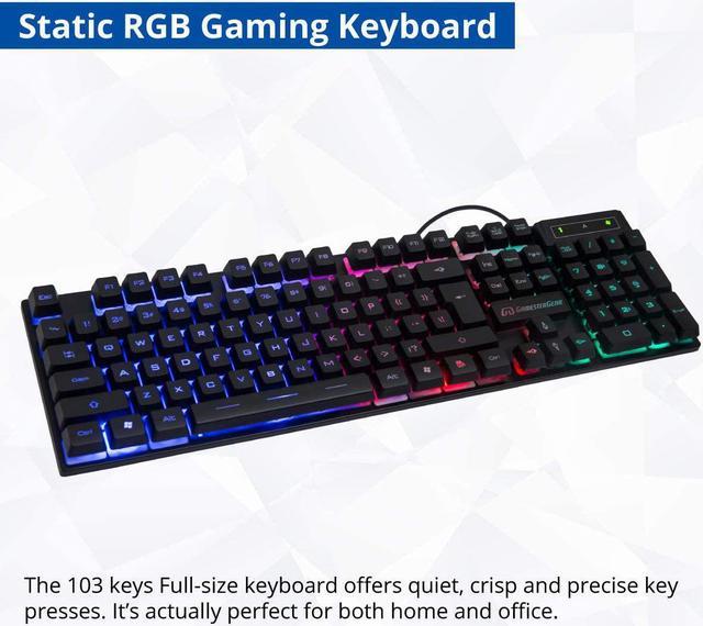 RGB PC Gaming Accessories Combo Kit - USB Spill Proof Keyboard Wired Gaming  Mouse 3 Button Optical Mouse - Stereo Gaming Headset Dual 3.5mm Jack