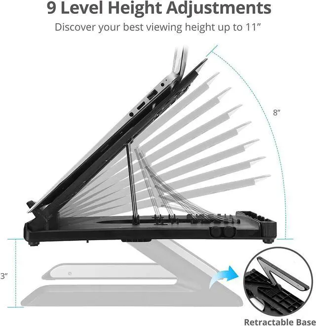 Alt view image 3 of 7 - Laptop Stand Ergonomic Adjustable Riser Stand with Smart Phone Holder & Heat-Vent Portable Design & Dimensions Fit 10 to 17 Laptop Load Bearing 22 lbs max ABS + Aluminum (CE-MT3911-S1)