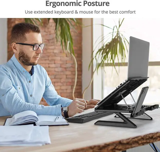 Alt view image 5 of 7 - Laptop Stand Ergonomic Adjustable Riser Stand with Smart Phone Holder & Heat-Vent Portable Design & Dimensions Fit 10 to 17 Laptop Load Bearing 22 lbs max ABS + Aluminum (CE-MT3911-S1)