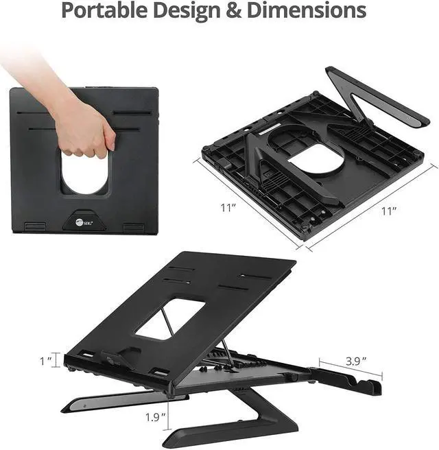Alt view image 7 of 7 - Laptop Stand Ergonomic Adjustable Riser Stand with Smart Phone Holder & Heat-Vent Portable Design & Dimensions Fit 10 to 17 Laptop Load Bearing 22 lbs max ABS + Aluminum (CE-MT3911-S1)