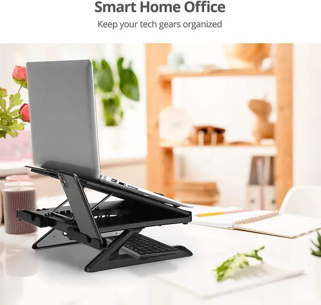 Alt view image 6 of 7 - Laptop Stand Ergonomic Adjustable Riser Stand with Smart Phone Holder & Heat-Vent Portable Design & Dimensions Fit 10 to 17 Laptop Load Bearing 22 lbs max ABS + Aluminum (CE-MT3911-S1)