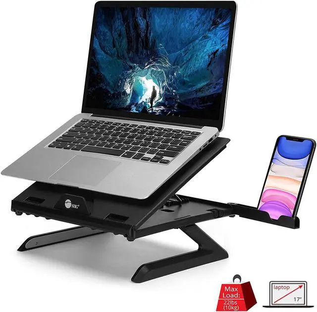 Alt view image 2 of 7 - Laptop Stand Ergonomic Adjustable Riser Stand with Smart Phone Holder & Heat-Vent Portable Design & Dimensions Fit 10 to 17 Laptop Load Bearing 22 lbs max ABS + Aluminum (CE-MT3911-S1)