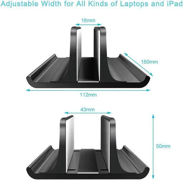 Alt view image 3 of 7 - VAYDEER Vertical Laptop Stand Holder Adjustable Desktop Notebook Dock Space-Saving Three-in-one for All MacBook Pro Air, Mac,HP, Dell, Microsoft Surface,Lenovo, up to 17.3 inch Black