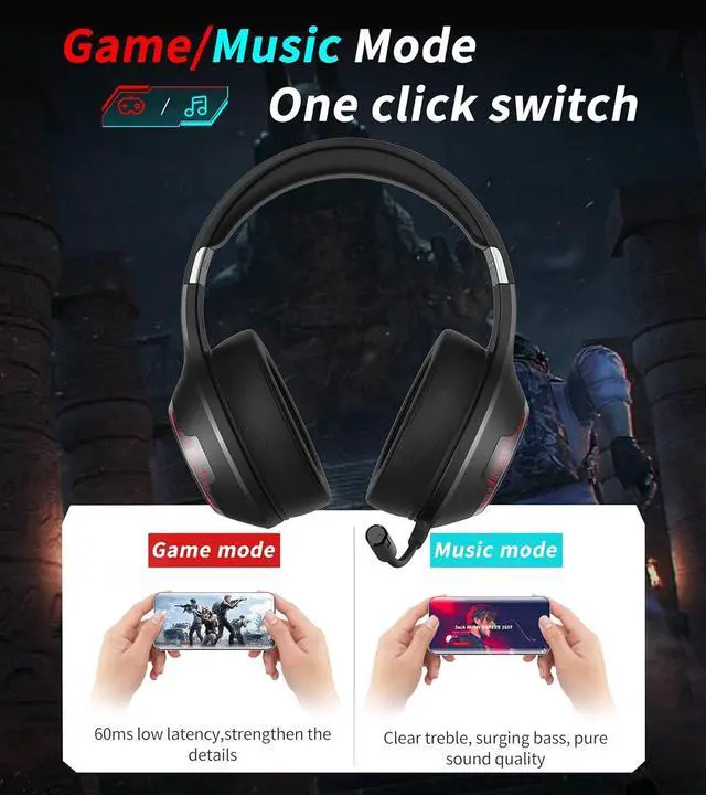 Alt view image 5 of 7 - HECATE by Edifier G33BT Wireless Gaming Headset with Detachable Mic, Bluetooth Gaming Headphones for PC, PS5, PS4, Nintendo Switch, 60ms Low Latency, 40mm Driver, 48H Playtime, RGB Light