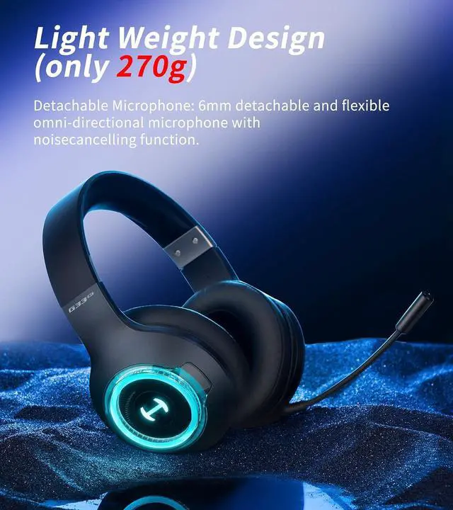 Alt view image 6 of 7 - HECATE by Edifier G33BT Wireless Gaming Headset with Detachable Mic, Bluetooth Gaming Headphones for PC, PS5, PS4, Nintendo Switch, 60ms Low Latency, 40mm Driver, 48H Playtime, RGB Light