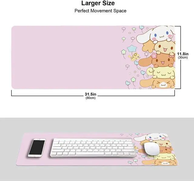 Alt view image 6 of 6 - Kawaii Large Pink Mouse Pads with Design Novelty Anime Keyboard Pad Non-Slip Extended Full Desk Cute Keyboard Mat Waterproof XXL Gaming Mousepad for Girl Gift Notebook Office Pad Computer 15.7x31.5In