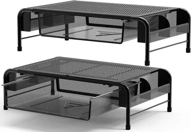 Alt view image 2 of 7 - Simple Houseware 2PK Metal Desk Monitor Stand Riser with Organizer Drawer