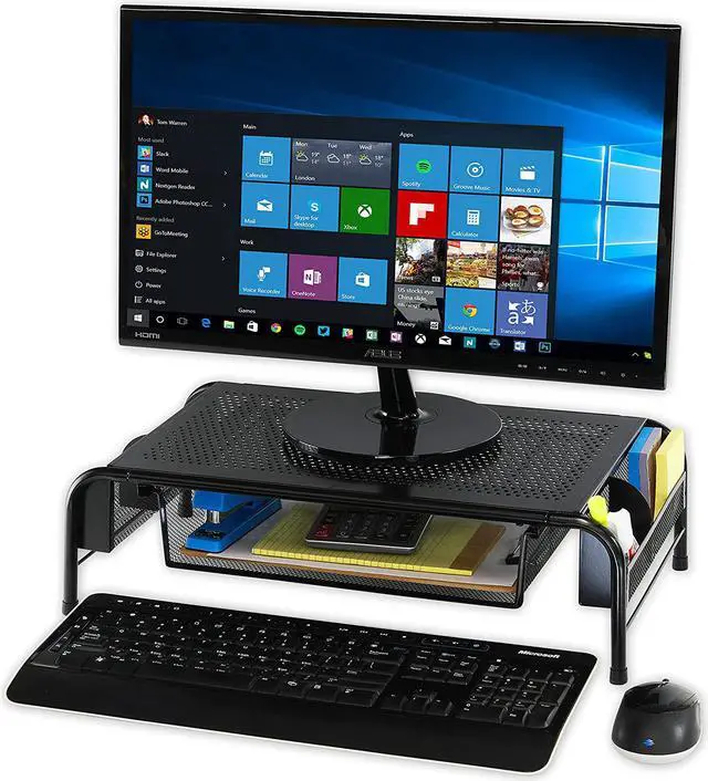 Alt view image 7 of 7 - Simple Houseware 2PK Metal Desk Monitor Stand Riser with Organizer Drawer