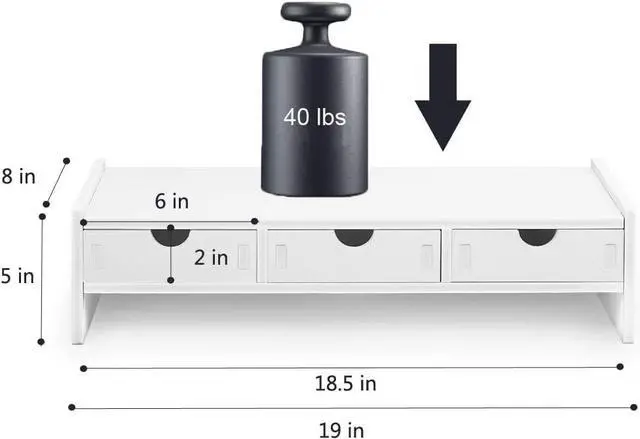 Alt view image 6 of 7 - VALEN Monitor Stand Riser, Computer Laptop Riser Shelf with 3 Organizer Drawers (White, 19.5" L x 7.5" W x 4.7" H) (White)
