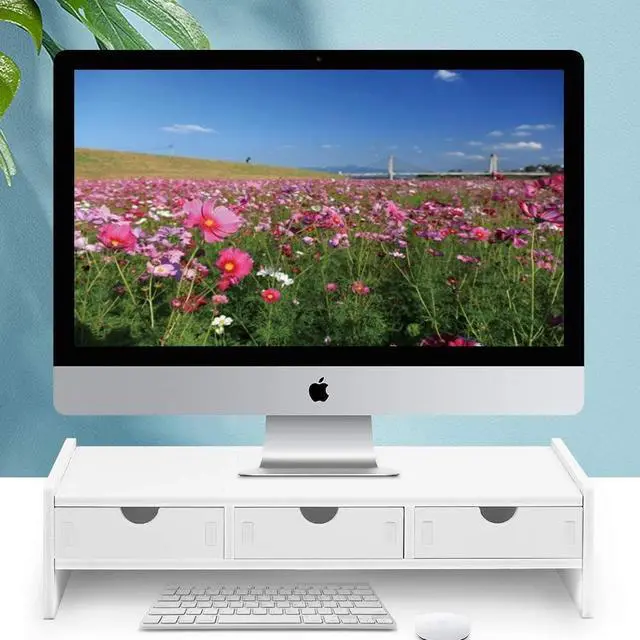 Alt view image 7 of 7 - VALEN Monitor Stand Riser, Computer Laptop Riser Shelf with 3 Organizer Drawers (White, 19.5" L x 7.5" W x 4.7" H) (White)