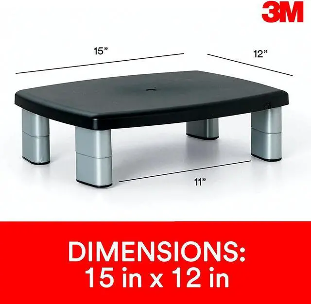 Alt view image 2 of 7 - 3M Adjustable Monitor Stand, Three Leg Segments Simply Adjust Height From 1" to 5 7/8", Sturdy Platform Holds Up to 80 lbs, 11-inch Space Between Columns for Storage, Silver/Black (MS80B)