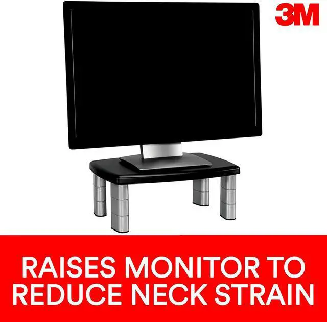 Alt view image 3 of 7 - 3M Adjustable Monitor Stand, Three Leg Segments Simply Adjust Height From 1" to 5 7/8", Sturdy Platform Holds Up to 80 lbs, 11-inch Space Between Columns for Storage, Silver/Black (MS80B)