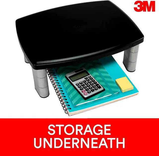 Alt view image 7 of 7 - 3M Adjustable Monitor Stand, Three Leg Segments Simply Adjust Height From 1" to 5 7/8", Sturdy Platform Holds Up to 80 lbs, 11-inch Space Between Columns for Storage, Silver/Black (MS80B)