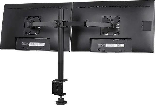 Alt view image 6 of 7 - Dual Monitor Mount | Double Monitor Desk Stand | Interchangeable C-Clamp and Grommet Base | Two Heavy Duty Height Adjustable Arms Fit 2 Computer Screens 19 21.5 24 27 32 Inches | VESA 75 100