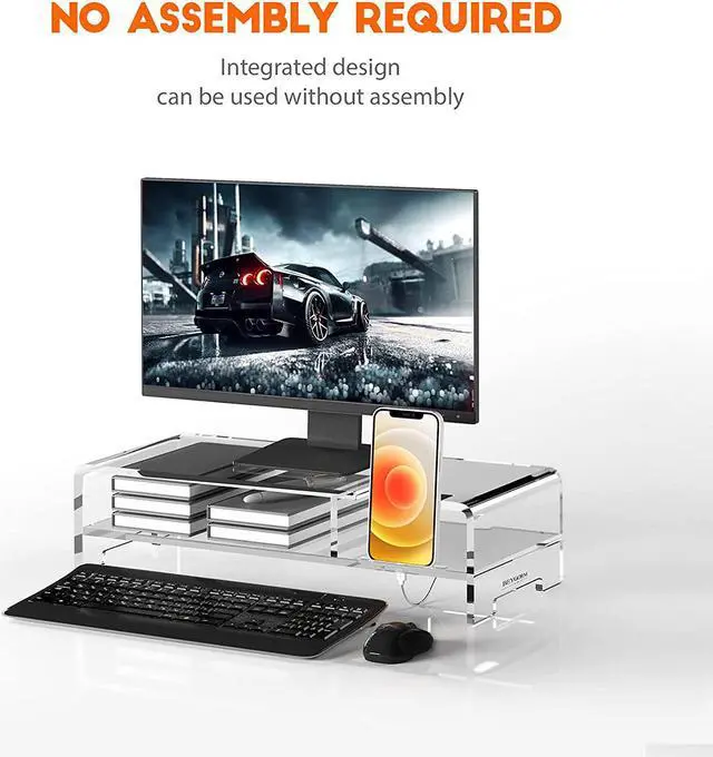 Alt view image 3 of 6 - BEYGORM Acrylic Monitor Stand Riser, Wide 20", 2 Tier Computer with Storage, Desk Organizer Desktop Printer Laptop Storage Shelf Screen Holder Phone Holder(Clear)