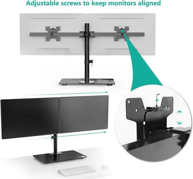 Alt view image 6 of 14 - Free Standing Dual Monitor Stand Height Adjustable Monitor Mount with Glass Base Fits ?LCD LED Flat Curved Screen up to 27 inch 22lbs with Grommet Base (GMF002) by