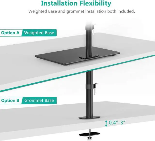 Alt view image 7 of 14 - Free Standing Dual Monitor Stand Height Adjustable Monitor Mount with Glass Base Fits ?LCD LED Flat Curved Screen up to 27 inch 22lbs with Grommet Base (GMF002) by