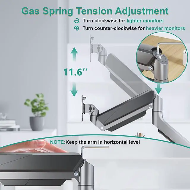 Alt view image 6 of 7 - WALI Single Monitor Arm Desk Mount, Single Monitor Mount Desk Up to 35 Inch and 33lbs,Heavy Duty Monitor Arm Fully Adjustable Gas Spring Monitor Stand (GSMU001), Silver
