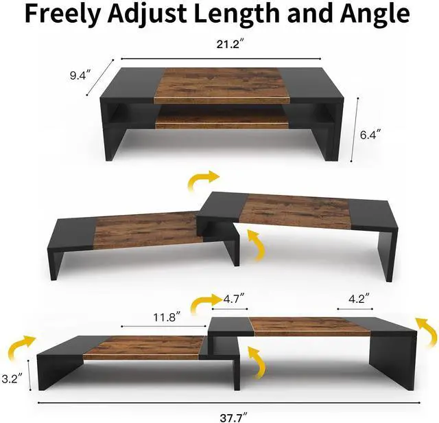Alt view image 6 of 14 - Dual Monitor Stand Riser for Computer Screens 2 Shelf Computer Monitor Stand with Adjustable Length and Angle PC Stand Desktop Stand Desktop Organizer Desk Riser